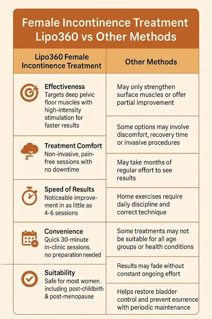 Comprehensive Guide To Female Incontinence Treatment Options 1 Table showing benefits of incontinence treatment Livingston